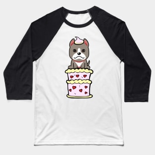 Grey dog Jumping out of a cake Baseball T-Shirt